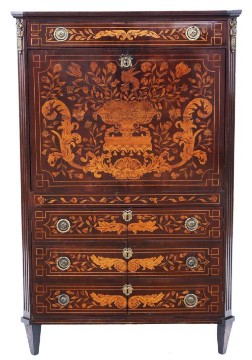 19th Century Dutch Marquetry Abattant Desk