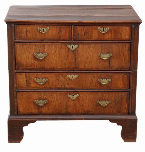 Antique Georgian and Later Crossbanded Walnut Oak Chest of Drawers 18th Century