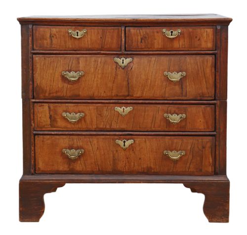 fig 1. Antique Georgian and later crossbanded walnut oak chest of drawers 18th Century
