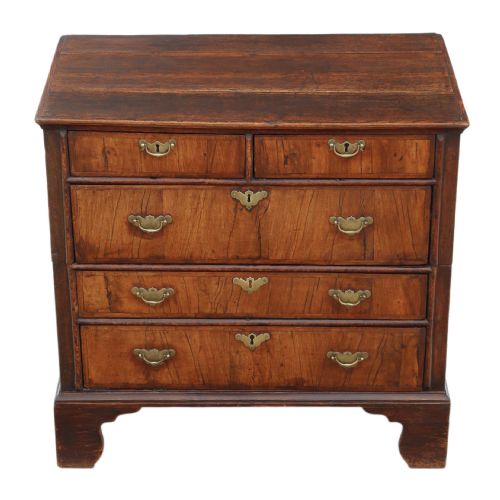 fig 2. Antique Georgian and later crossbanded walnut oak chest of drawers 18th Century