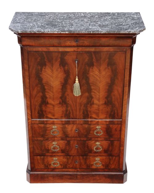 fig 1. Antique 19th Century flame mahogany abattant bureau C1840