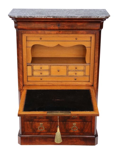 fig 3. Antique 19th Century flame mahogany abattant bureau C1840