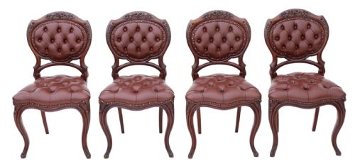 Set of 4 Victorian Mahogany Leather Dining Chairs