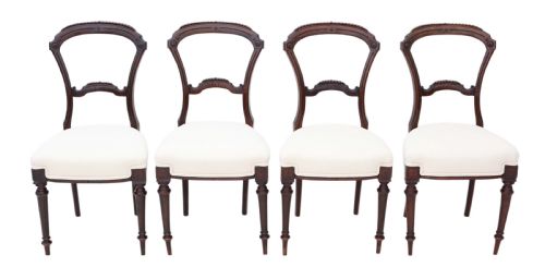 Set of 4 Victorian Walnut Balloon Back Dining Chairs