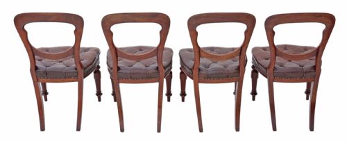 fig 1. Set of 4 Victorian mahogany leather balloon back dining chairs