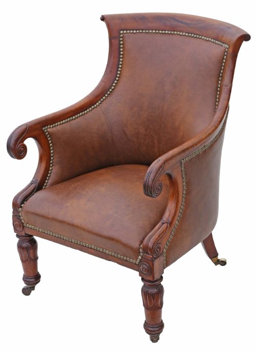 Regency Mahogany Leather Library Armchair