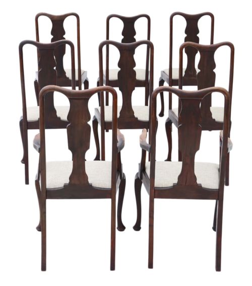 fig 1. Set of 8 (6+2) mahogany Queen Anne revival dining chairs