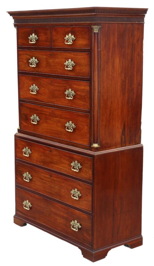 Antique Fine Quality Georgian Mahogany Tallboy Chest on Chest of Drawers