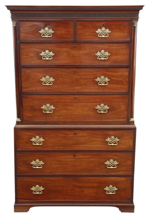 fig 1. Antique fine quality Georgian mahogany tallboy chest on chest of drawers