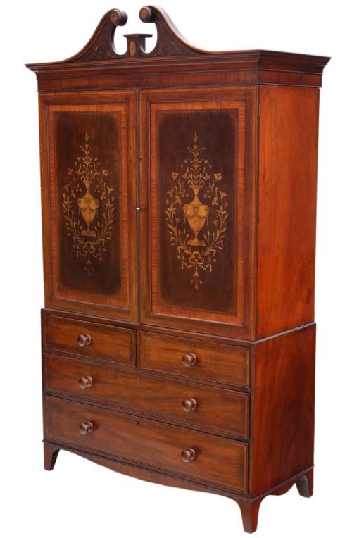 Antique Fine Quality 19th Century Marquetry Linen Press by Edwards and Roberts