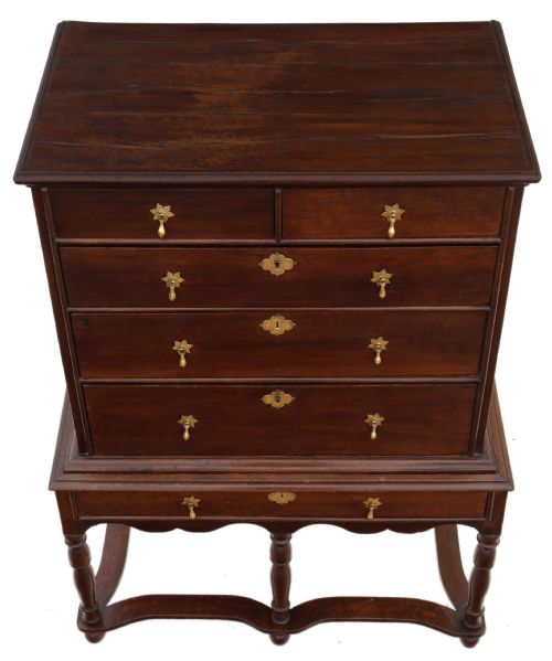 fig 1. Antique Georgian 18th Century and later oak chest of drawers on stand