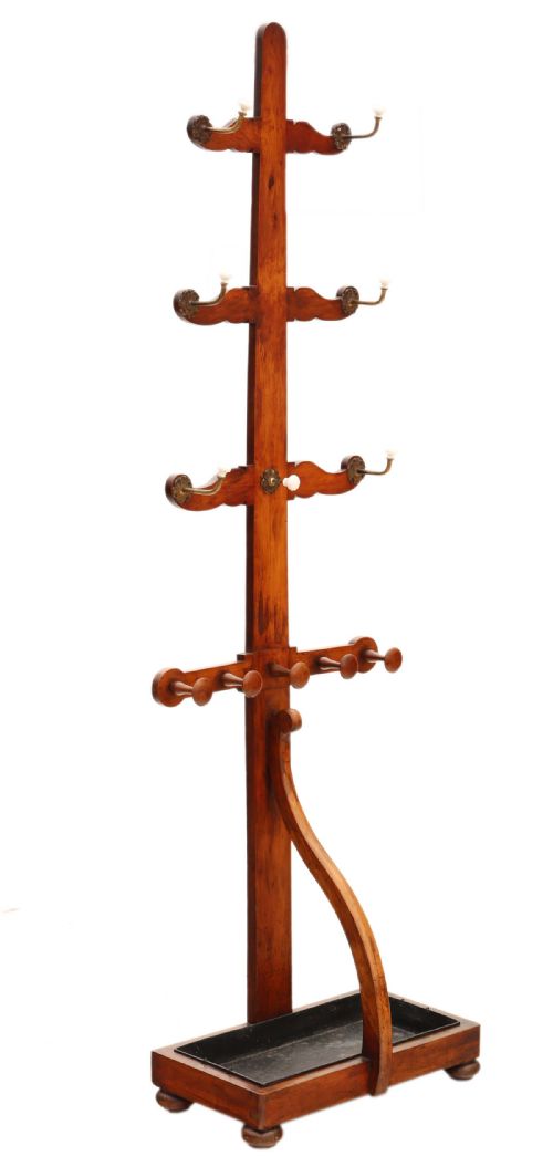 Antique Quality Red Walnut Victorian Hall, Coat, Hat, Stick, Umbrella, Stand