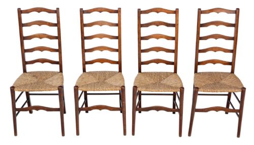 Set of 4 C1910-20 Beech and Rush Kitchen Dining Chairs
