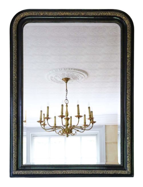 Very Large 19th Century Ebonised and Gilt Finish Overmantle Wall Mirror