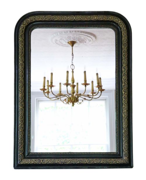 Large 19th Century Overmantle Wall Mirror Ebonised and Gilt Finish
