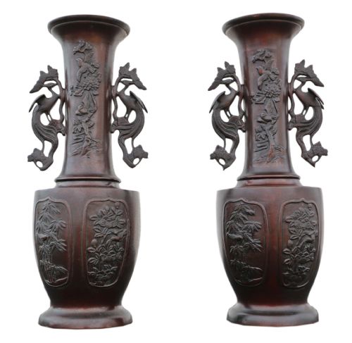 Large Pair of Japanese Bronze Vases Meiji Period