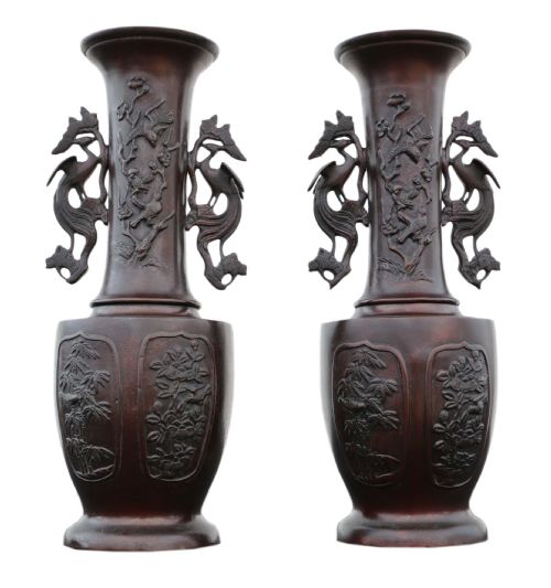 fig 1. Large pair of Japanese bronze vases Meiji period