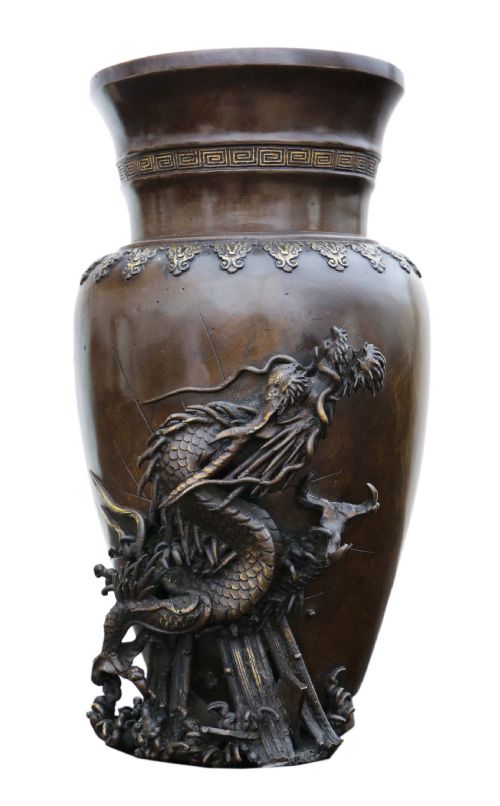 Japanese 19th Century Meiji Period Bronze Vase Dragon