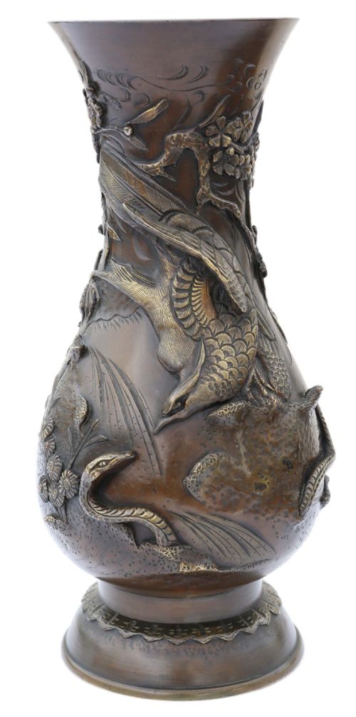 Japanese Meiji Period Mixed Metal Bronze Vase