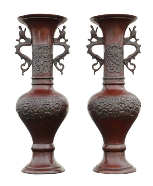Pair of Japanese Bronze Vases Meiji Period