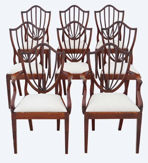 Set of 8 (6+2) Georgian Mahogany Shield Back Dining Chairs