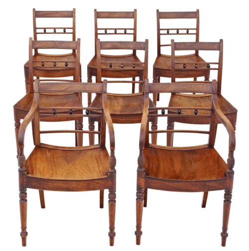 Set of 8 Light Mahogany 19th Century Kitchen Dining Chairs