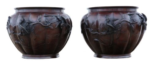 Pair of Fine Quality Japanese Bronze Jardinieres Planters Bowls Meiji Period