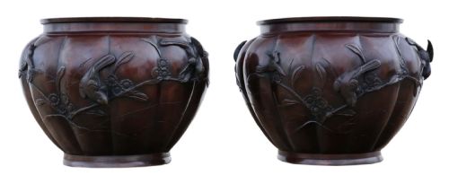 fig 1. Pair of fine quality Japanese bronze jardinieres planters bowls Meiji period