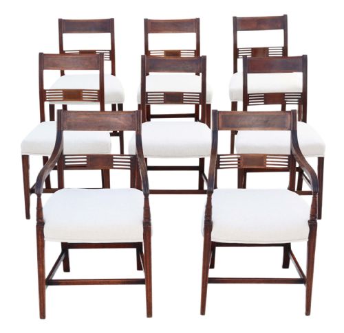 Set of 8 (6+2) Georgian C1820 Inlaid Mahogany Dining Chairs