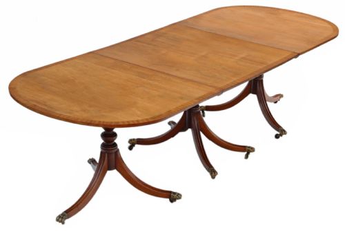 Antique Very Large Quality ~9' Mahogany Extending Triple Pedestal Dining Table