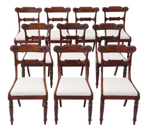 Set of 10 Regency C1825-1835 Carved Mahogany Dining Chairs