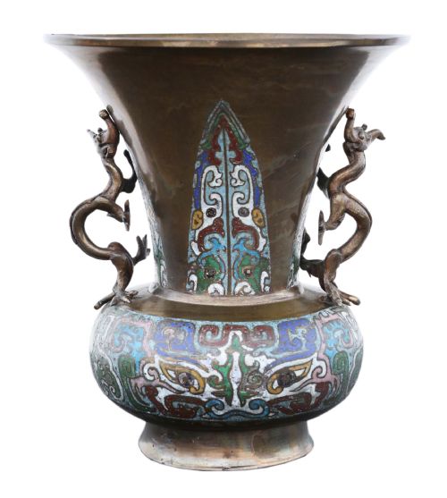 Late 19th Century Quality Chinese Bronze Champleve Vase