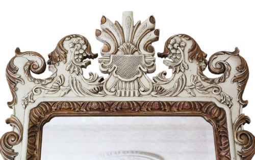 LARGE OVEMANTLE WALL MIRROR WHITE AND GILT FRAME EARLY 20TH CENTURY - ADDITIONAL PHOTO 1
