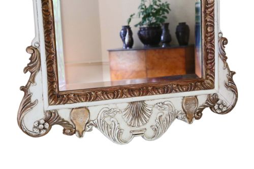 LARGE OVEMANTLE WALL MIRROR WHITE AND GILT FRAME EARLY 20TH CENTURY - ADDITIONAL PHOTO 3