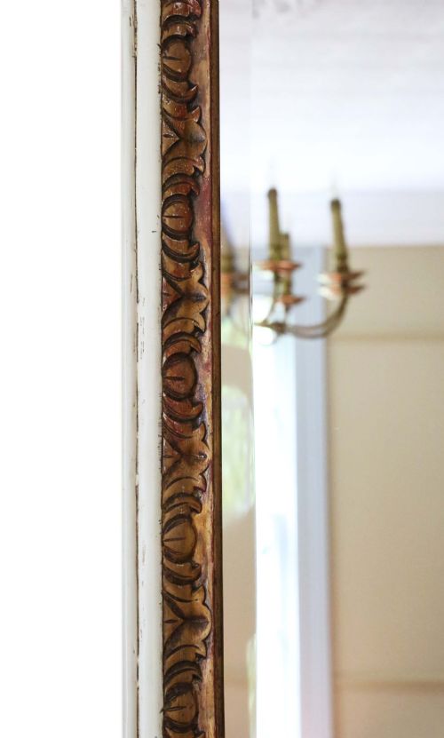 LARGE OVEMANTLE WALL MIRROR WHITE AND GILT FRAME EARLY 20TH CENTURY - ADDITIONAL PHOTO 4