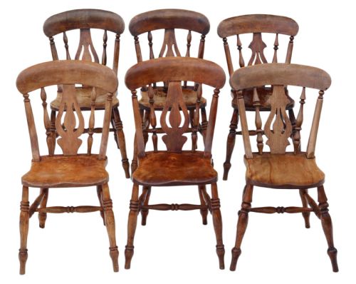 Set of 6 Victorian Ash and Elm Kitchen Dining Chairs