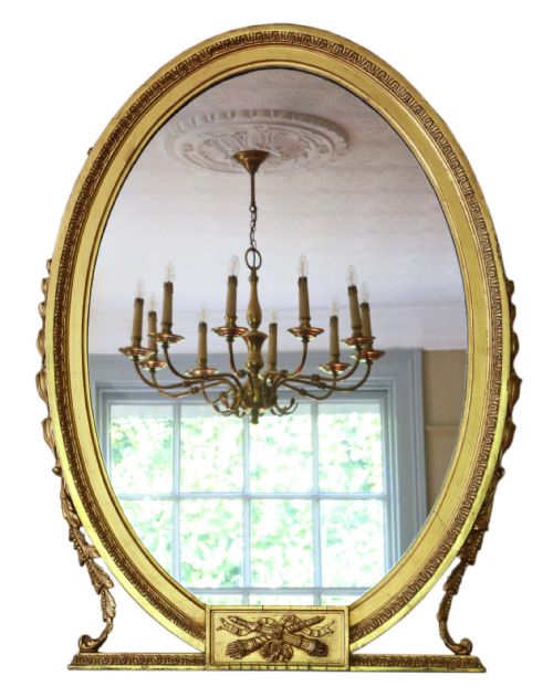 GILT OVAL OVERMANTLE OR WALL MIRROR
