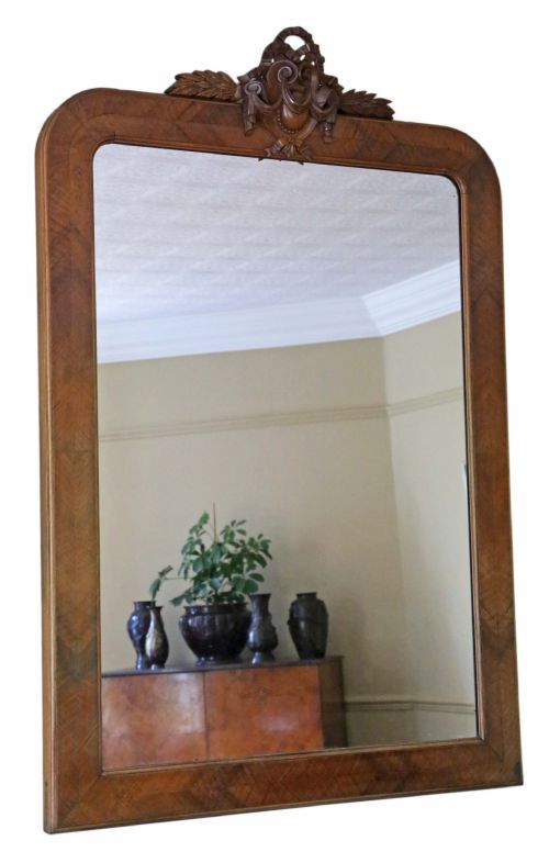 Large Walnut  Overmantle Wall Mirror C1900