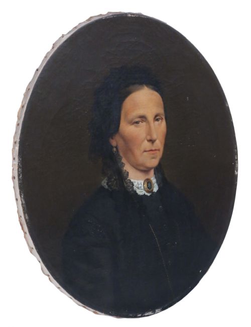 Antique Oval Oil on Canvas Portrait Painting of a Lady