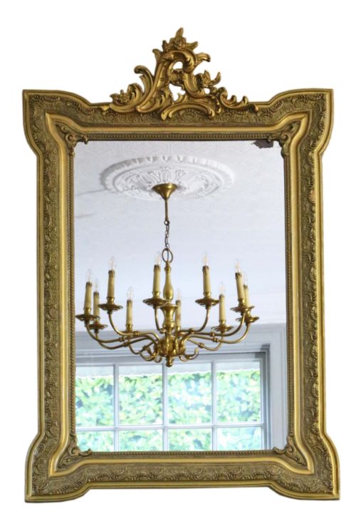 19th Century French Gilt Wall Mirror Overmantle Crest