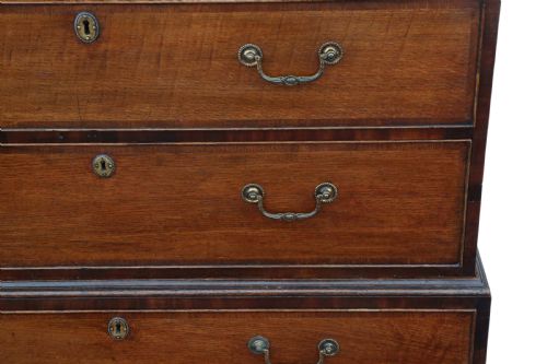 fig 1. Georgian crossbanded oak tallboy chest on chest of drawers
