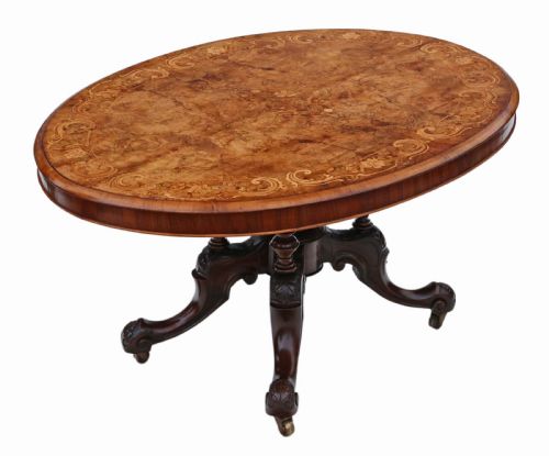 Victorian Burr Walnut Marquetry Oval Loo Table