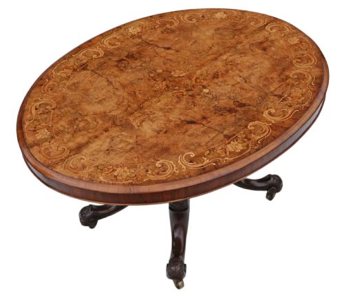 fig 1. Victorian burr walnut marquetry oval loo table
