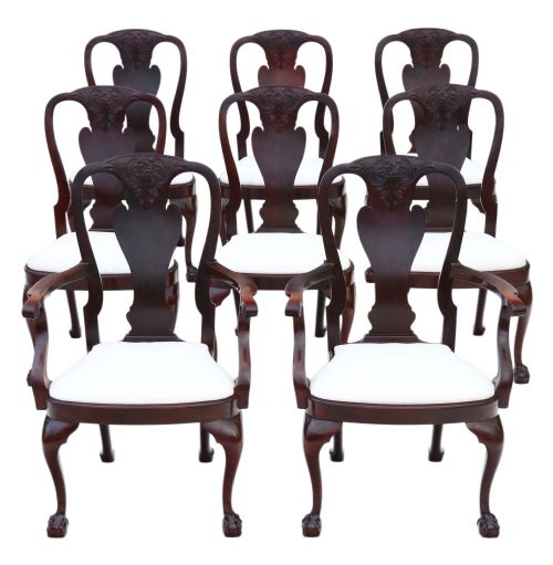 Set of 8 (6+2) Carved Mahogany Dining Chairs