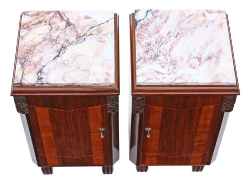 fig 1. Pair of Art Deco marquetry and marble bedside tables