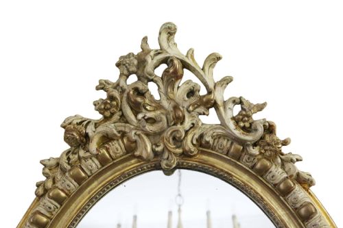 fig 1. Large 19th Century oval gilt and cream decorated overmantle wall mirror