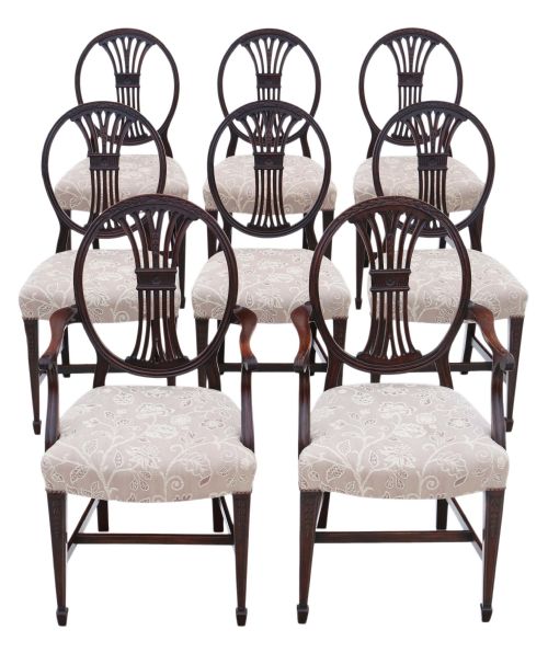 Set of 8 (6+2) Carved Mahogany Dining Chairs