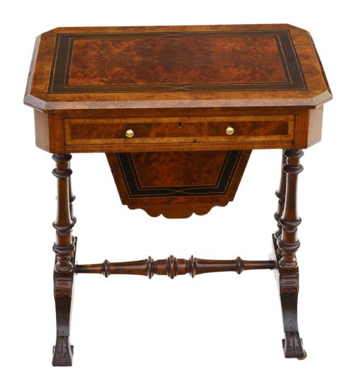 Victorian Inlaid Burr Walnut Amboyna Work Table