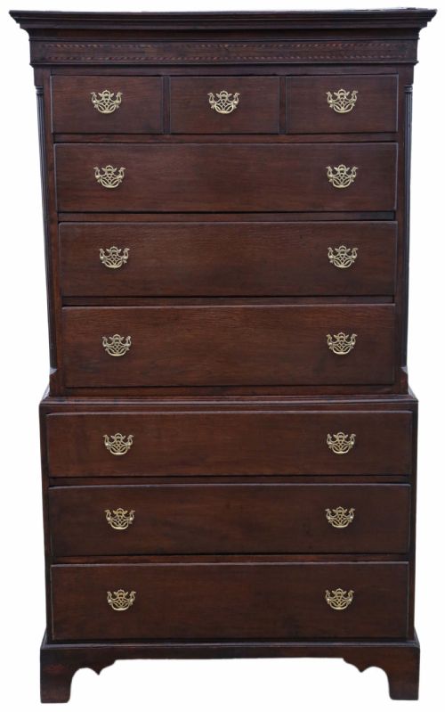 Georgian Oak Tallboy Chest on Chest of Drawers
