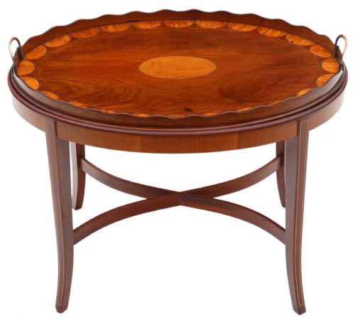 Edwardian Mahogany and Satin Walnut Tray on Stand Coffee Table